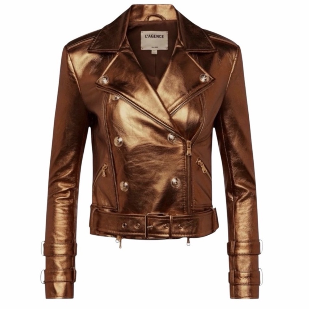 L'Agence Billie Belted Gold Lamb Leather Jacket - Large, NWOT
